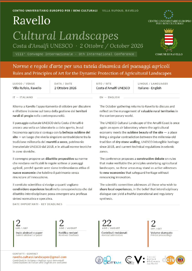 Call for Papers – 8th International Conference “Ravello Cultural Landscapes”, 2 October 2026, Villa Rufolo
