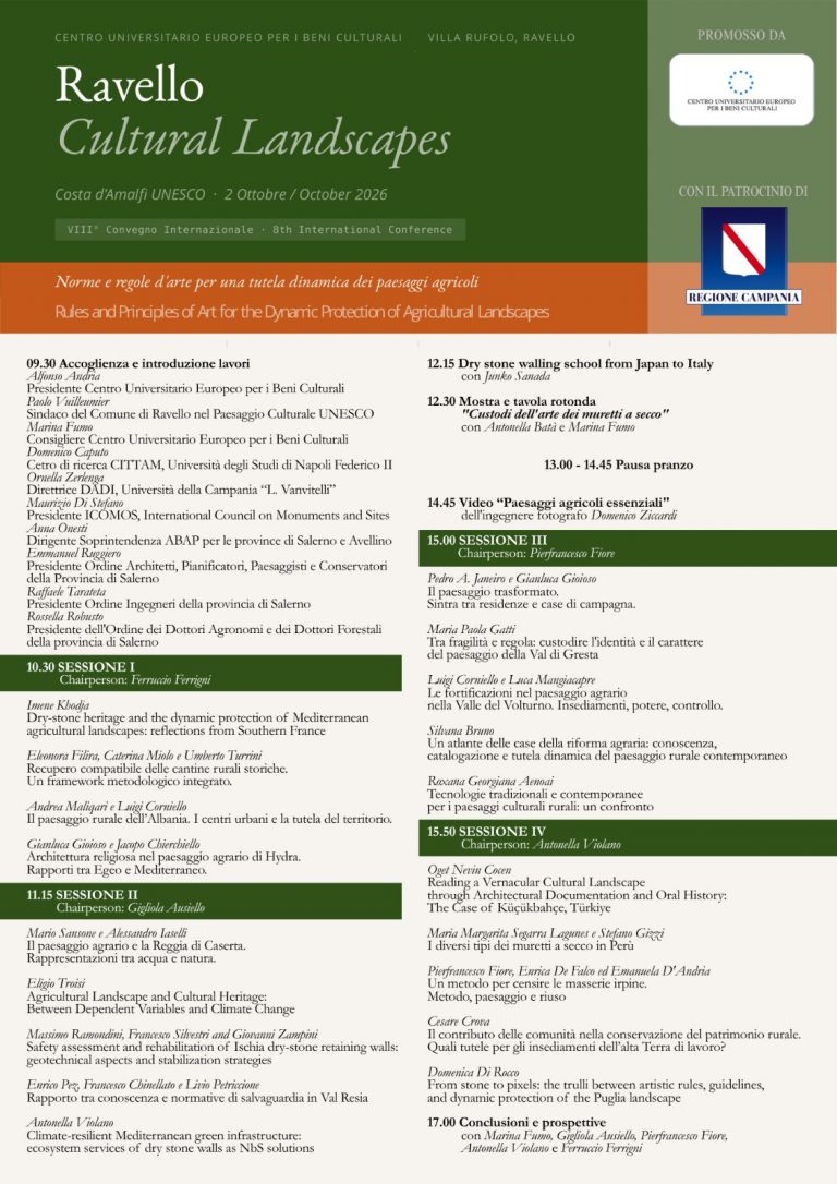 PROGRAMMA – 8th International Conference “Ravello Cultural Landscapes”, 2 October 2026, Villa Rufolo